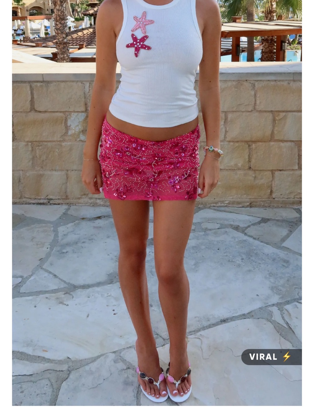 white fox Capri Cove Beaded Mini Skirt Pink - Picture 3 of 3